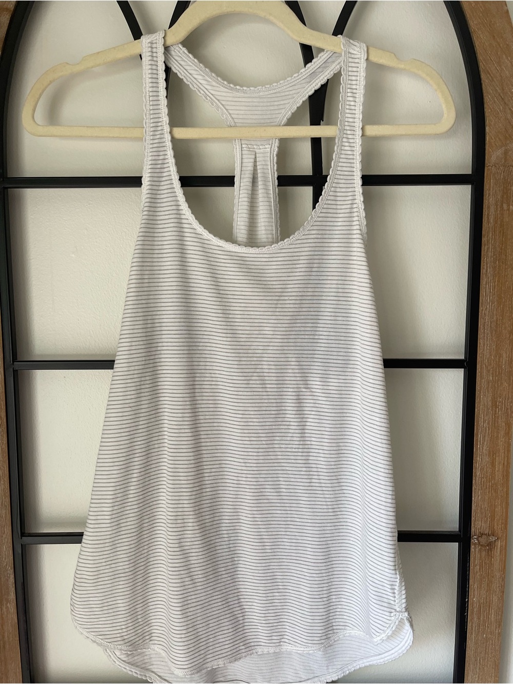 lululemon athletica White and Light Gray Striped Racerback Tank